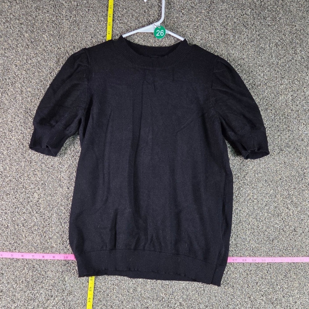 Unknown Knit Top Women XXL Black Puff Short Sleeve Crew Neck D9W893